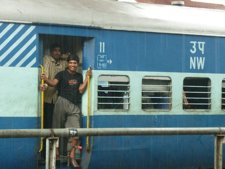 local travel in India - trains in the rain