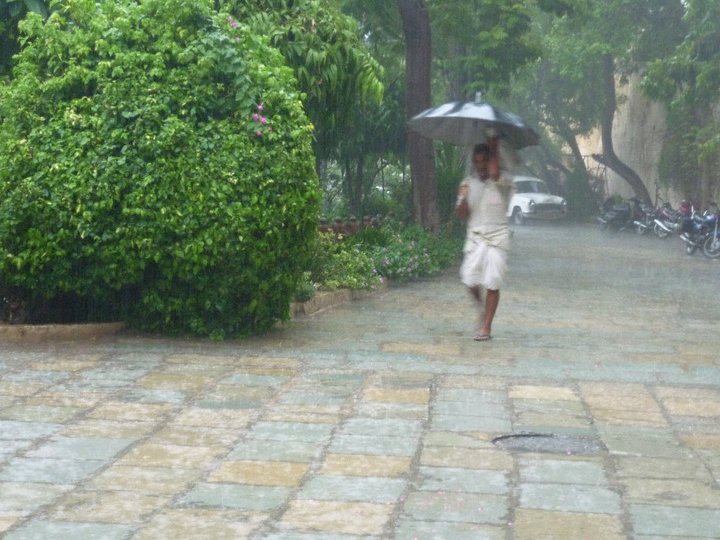 walking in the monsoon rain in India